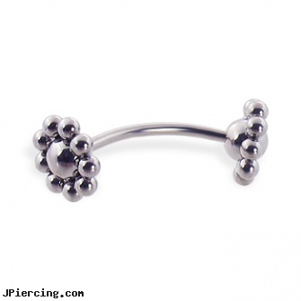 Flower curved barbell, 16 ga, flower fishtail labret, flower belly ring, flower nipple shields, 14g curved spike eyebrow ring, curved spike labret jewlery