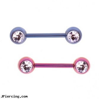 Front Facing Gem Nipple Bar - Single Or Pair, sadistic nipple piercing, nipple ring care, ring nipple pierce corset chain, body jewelry single earings, single use piercing kits