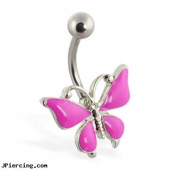 Fuschia butterfly belly ring, 14 butterfly belly rings photos, iron butterfly body piercings shop, uv butterfly navel ring, garfield belly button rings, dragon belly ring