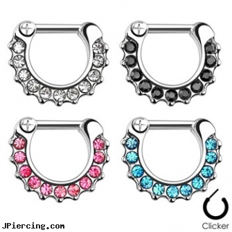 Gem Paved Surgical Steel Septum Clicker Ring, surgical steel body jewellery, surgical steel flat disc nose stud, surgical stainless steel body jewelry, stainless steel cock rings, industrial steel body jewellery