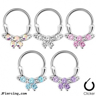 Gemmed Butterfly Surgical Steel Septum Clicker, uv butterfly navel ring, uv butterfly gem navel belly ring, 14 butterfly belly rings photos, surgical steel body piercing jewelry, surgical stainless steel body jewelry