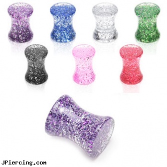 Glitter acrylic saddle plug, 0 ga, glitter bitch, acrylic nose studs, acrylic piercing, acrylic bead rings, non piercing saddle valve