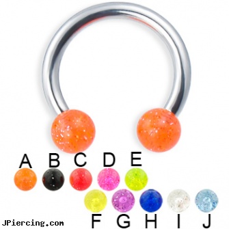 Glitter ball circular barbell, 12 ga, glitter bitch, cock and ball ring, clit hood barbells balls, mm eyebrow balls, body jewelry guage circular