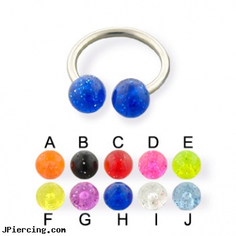 Glitter ball horseshoe ring, 14 ga, glitter bitch, baseball and belly button rings, replacement ball for eyebrow ring, flashing labret ball, horseshoe body peircing