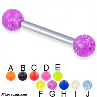 Glitter ball straight barbell, 12 ga, glitter bitch, wholesale ball tounge rings, captive ball, belly button ring balls, gold plated straight barbell eyebrow jewelry