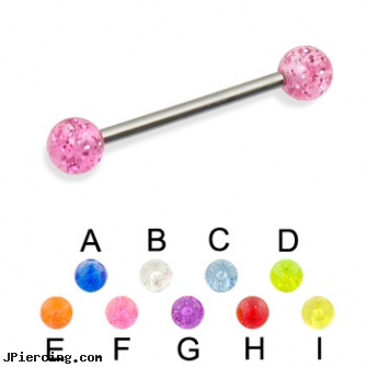 Glitter ball straight barbell, 16 ga, glitter bitch, baseball and belly button rings, flashing labret ball, balls piercing, straight onyx plugs