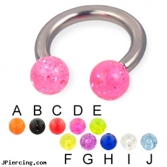 Glitter ball titanium circular barbell, 10 ga, glitter bitch, cock and ball testicle piercing torture, curved earrings screw balls, belly button ring balls, titanium micro labret