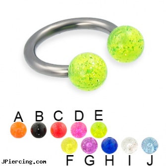 Glitter ball titanium circular barbell, 12 ga, glitter bitch, curved earrings screw balls, small balled labret, ball, titanium tongue rings candy striped