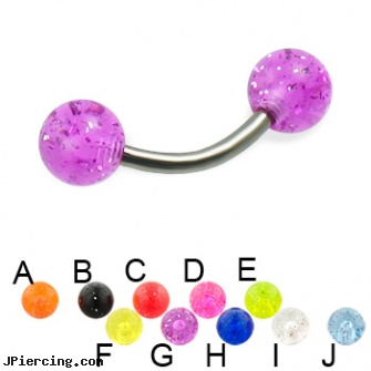 Glitter ball titanium curved barbell, 14 ga, glitter bitch, baseball and belly button rings, navel ring balls replacement, flashing labret ball, solid titanium body jewelry