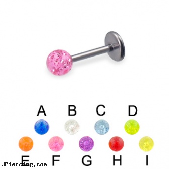 Glitter ball titanium labret, 16 ga, glitter bitch, 14k ball closure ring, labret replacement balls, cock ring effective placement balls, titanium barbell