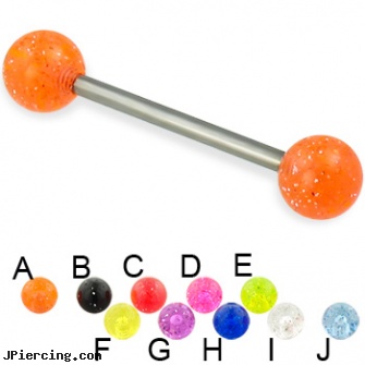 Glitter ball titanium straight barbell, 14 ga, glitter bitch, beach ball barbell and eyebrow piercing, ball rings, photo ball jewelry, titanium navel piercing