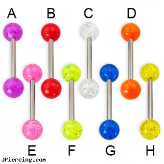 Glitter ball tongue ring, 14 ga, glitter bitch, baseball and belly button rings, ball belly ring, clit hood barbells balls, tongue piercing pics