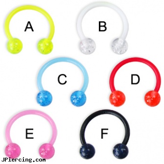 Glitter flexible acrylic circular barbell, 14 ga, glitter bitch, flexible belly rings, flexible tongue rings barbells, flexible tongue rings, acrylic rainbow belly ring