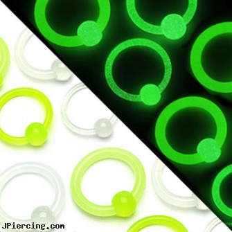 Glow-in-the-dark acrylic captive bead ring, glow stick tongue rings, glow in the dark tongue ring, glow in the dark nose rings, dark piersing light yugioh card, dark ring around nipple