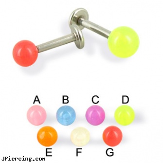 Glow-in-the-dark ball labret, 14 ga, glow in the dark tongue ring, glow in the dark belly button rings, glow in the dark nose rings, dark ring nipple aureola, dark ring around nipple