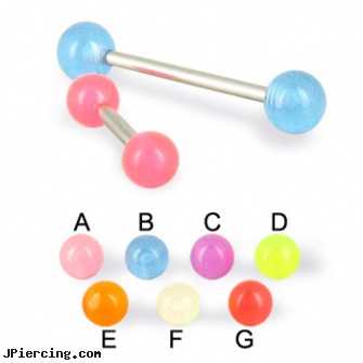 Glow-in-the-dark ball straight barbell, 14 ga, glow in the dark nose rings, glow stick tongue rings, glow in the dark tongue ring, diagnosis dark ring nipple aureola, captive ring balls