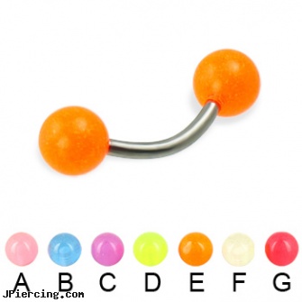Glow-in-the-dark titanium curved barbell, 14 ga, glow in the dark tongue ring, glow in the dark belly button ring, glow in the dark belly button rings, piercing the darkness pictures, titanium nipple jewelry