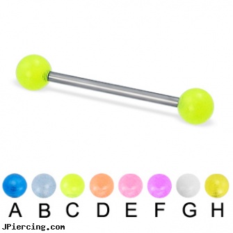 Glow-in-the-dark titanium straight barbell, 16 ga, glow in the dark belly button ring, glow in the dark tongue ring, glow stick tongue rings, dark ring nipple aureola, dark ring around nipple