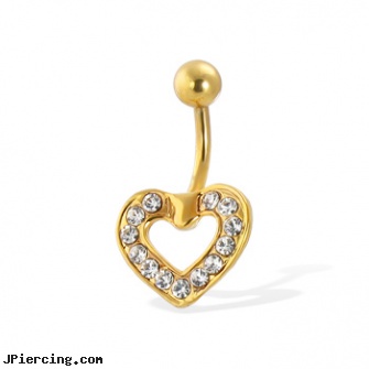 Gold Tone belly button ring with CZ-paved heart, jewelry supplies gold ear wires, ear cuff jewelry gold, real gold nose rings from india, stone cock ring, belly button jewelry birthstone