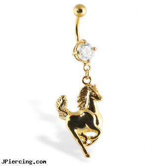 Gold Tone belly button ring with horse, gold belly jewelry, diamond gold nose stud nose ring, 14k gold diamond navel rings, gemstone belly button barbells, rhinestone dimple ball charm belly ring