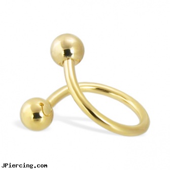 Gold Tone spiral barbell, 14 ga, gold nautical body jewelry, nose screw white gold, 18k gold belly ring, square gemstone belly jewelry, belly button jewelry birthstone