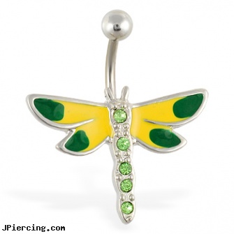 Green and yellow dragonfly belly ring, yellow gold diamond nose ring, dragonfly belly button ring purple, silver belly button rings, belly dance coin jewelry, buy belly button jewelery