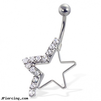 Half-jeweled hollow star navel ring, jeweled labrets, jeweled belly rings, jeweled navel slave rings, hollow piercing needles 18 gauge, hollow piercing needles