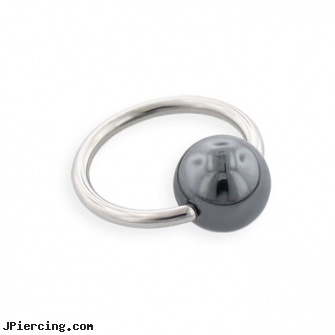 Hematite Ball Captive Bead Ring, 16 Ga, hematite tongue ring, small balled labret, beach ball barbell and eyebrow piercing, cock and ball testicle piercing torture, double captive ring body jewelry