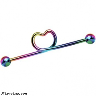 Industrial Barbell With Heart, 14Ga, industrial piercing prices, industrial peircings, industrial piercing pictures, colored nipple barbells, gauge plastic tongue barbells