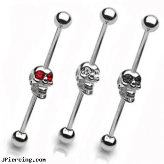 Industrial barbell with jeweled skull, industrial barbells, vertical industrial ear piercings cartilage, industrial piercing directions, navel barbells, cheap navel barbell