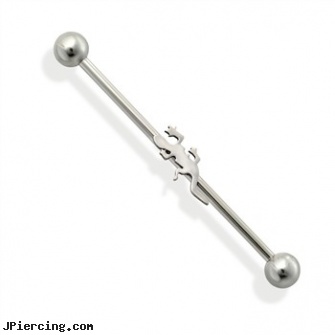 Industrial Barbell with Lizard, 14ga, industrial bar piercing pictures, industrial body piercing, vertical industrial ear piercings cartilage, colored heavy gauge tongue barbells, ear piercing barbells