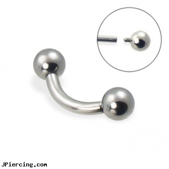 Internally threaded curved barbell, 12 ga, internally threaded straight barbells, internally threaded body piercing jewelry, belly ring titanium internally threaded, threaded rods for tongue rings, threaded ring nipple