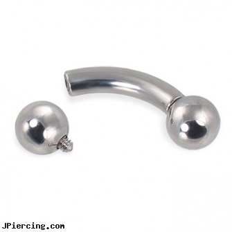 Internally Threaded Curved Barbell, 8 Gauge, internally threaded body jewelry, internally threaded straight barbells, belly ring titanium internally threaded, threaded ring nipple, 14g curved spike eyebrow ring