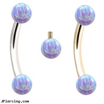 Internally Threaded Curved Barbells With Lavender Opals, internally threaded body jewelry, belly ring titanium internally threaded, internally threaded straight barbells, threaded rods for tongue rings, threaded ring nipple