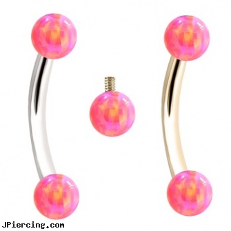 Internally Threaded Curved Barbells With Pink Opals, belly ring titanium internally threaded, internally threaded body jewelry, internally threaded straight barbells, threaded rods for tongue rings, curved labret rings