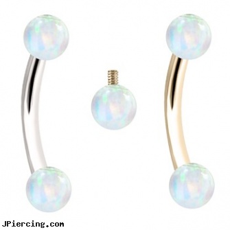 Internally Threaded Curved Barbells With White Opals, internally threaded body jewelry, internally threaded body piercing jewelry, belly ring titanium internally threaded, uv curved barbell, curved penis