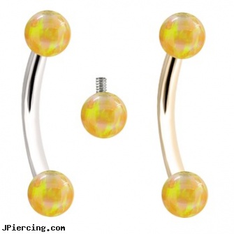 Internally Threaded Curved Barbells With Yellow Opals, belly ring titanium internally threaded, internally threaded straight barbells, internally threaded body piercing jewelry, threaded rods for tongue rings, labret curved spike