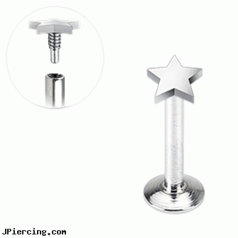 Internally threaded labret stud with small 3mm star flat top, 16 ga, internally threaded body piercing jewelry, internally threaded body jewelry, belly ring titanium internally threaded, threaded ring nipple, labret holes