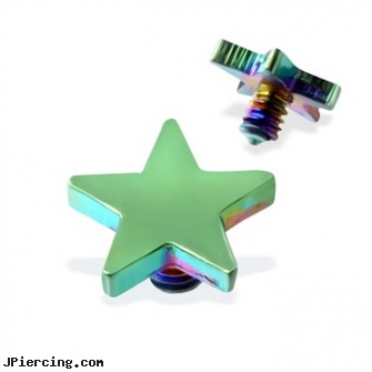 Internally Threaded Titanium Star Dermal Top, 14GA, 4mm, Green, internally threaded straight barbells, internally threaded body piercing jewelry, internally threaded body jewelry, threaded rods for tongue rings, threaded ring nipple