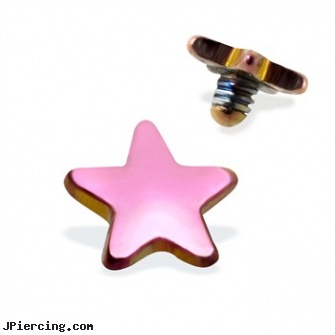 Internally Threaded Titanium Star Dermal Top, 14GA, 4mm, Purple, internally threaded straight barbells, internally threaded body piercing jewelry, belly ring titanium internally threaded, threaded ring nipple, black line titanium body jewelry jewelry nipple