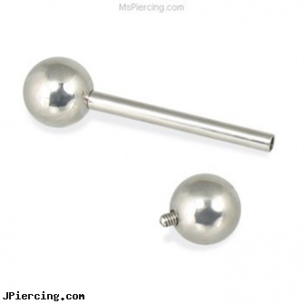 Internally Threaded Titanium Straight Barbell, 14 GA, internally threaded straight barbells, internally threaded body jewelry, belly ring titanium internally threaded, titanium labret, titanium navel piercing