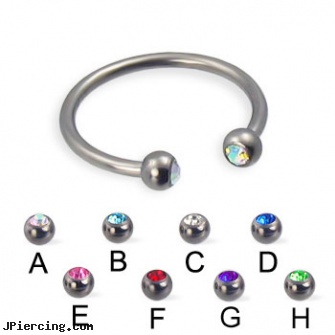 Jeweled ball titanium circular barbell, 16 ga, gold jeweled labret ring, jeweled labrets, 18g jeweled labrets, beach ball barbell and eyebrow piercing, curved earrings screw balls