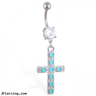 Jeweled belly ring with dangling big cross, jeweled labrets, gold jeweled labret ring, 18g jeweled labrets, belly piercing in sacramento, ball belly ring