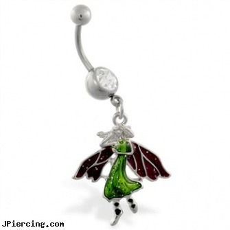 Jeweled belly ring with dangling glittery fairy, jeweled labrets, jeweled belly rings, gold jeweled labret ring, celtic belly button rings, piercing your belly buttonpictures
