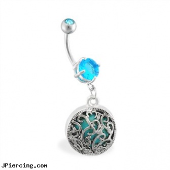 Jeweled Belly Ring With Dangling Medallion, jeweled belly rings, gold jeweled labret ring, jeweled navel slave rings, belly piercing yes in islam fatwa, belly button piercing aftercare