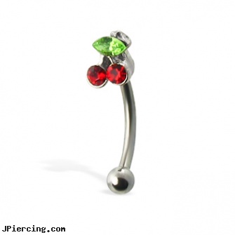 Jeweled cherry eyebrow ring, 16 ga, jeweled belly rings, 18g jeweled labrets, jeweled labrets, eyebrow piercing help, rebel flag eyebrow rings