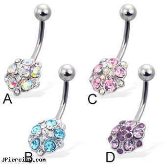 Jeweled flower belly button ring, jeweled labrets, jeweled navel slave rings, jeweled belly rings, flower pics, flower shaped labret jewerly