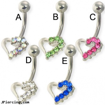 Jeweled hollow heart belly button ring, jeweled labrets, 18g jeweled labrets, jeweled belly rings, hollow needles for piercing, hollow piercing needles