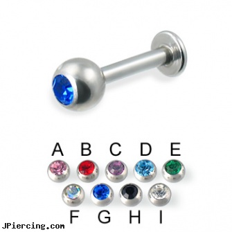 Jeweled labret, 12 ga, jeweled labrets, jeweled navel slave rings, jeweled belly rings, picture word labrets, unique labret