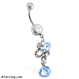 Jeweled navel ring with lt blue jeweled dangle, gold jeweled labret ring, 18g jeweled labrets, jeweled navel slave rings, navel piercing experiences, antique navel rings